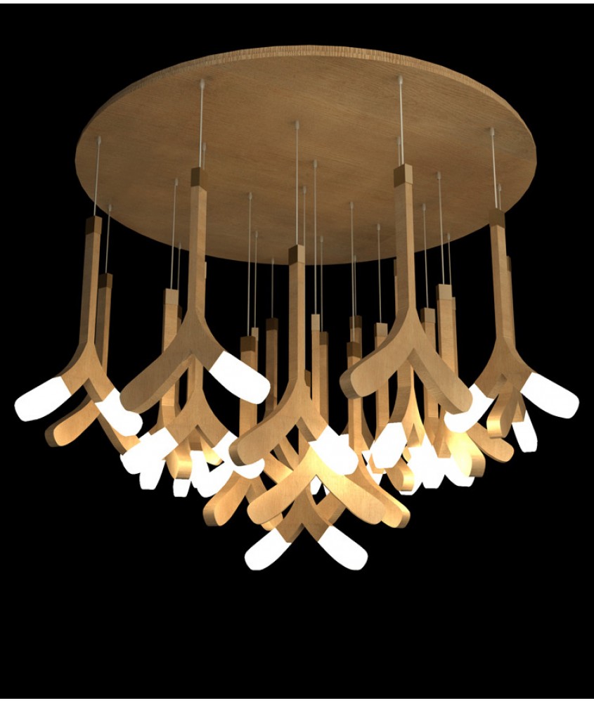 吊灯- 木艺y型led吊灯 设计新颖 大堂首选