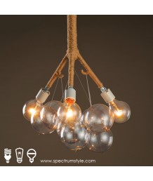 吊燈 - 復古玻璃球麻繩工業吊燈 簡單經典 潮人型燈 